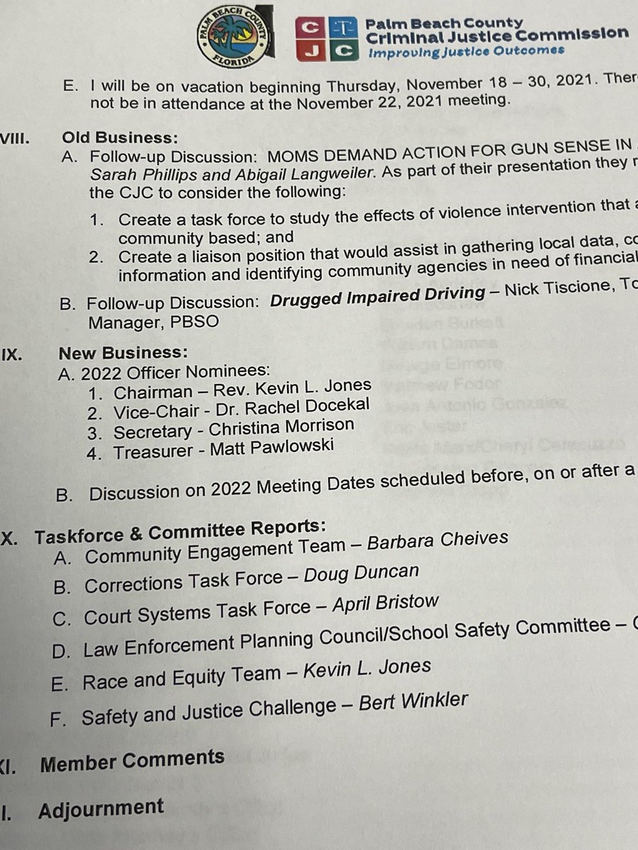 pbcloc's tweet photo. The Palm Beach Co Criminal Justice Commission is meeting in the McEaddy Conference Rm of the Governmental Ctr. and are getting updates on Comm. Engagement, Corrections, Court System, Law Enforcement Planning Council/School Safety, Race and Equity, and The Safety Justice Challenge https://t.co/6V6VmM9wdW
