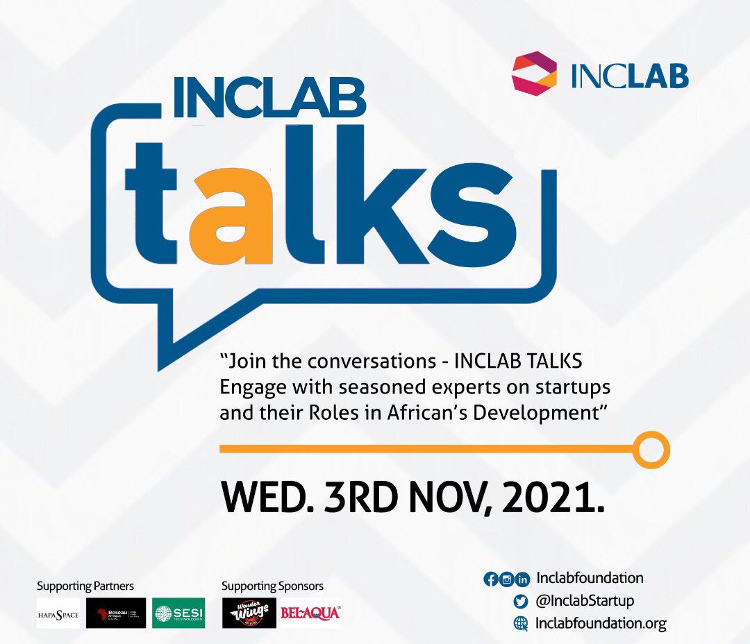 Join the conversation on startups and Entrepreneurship and their roles in developing our continent.
INCLAB talks is not just a talk.We are bringing seasoned experts on board.
Save the date.
Powered by 
@Inclabstartup 
@reseau_ad