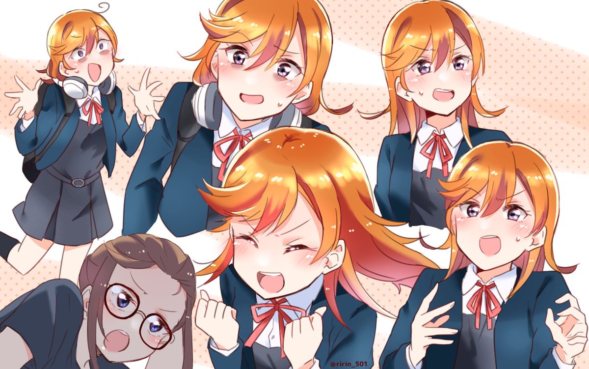 shibuya kanon yuigaoka school uniform school uniform orange hair headphones glasses headphones around neck multiple girls  illustration images