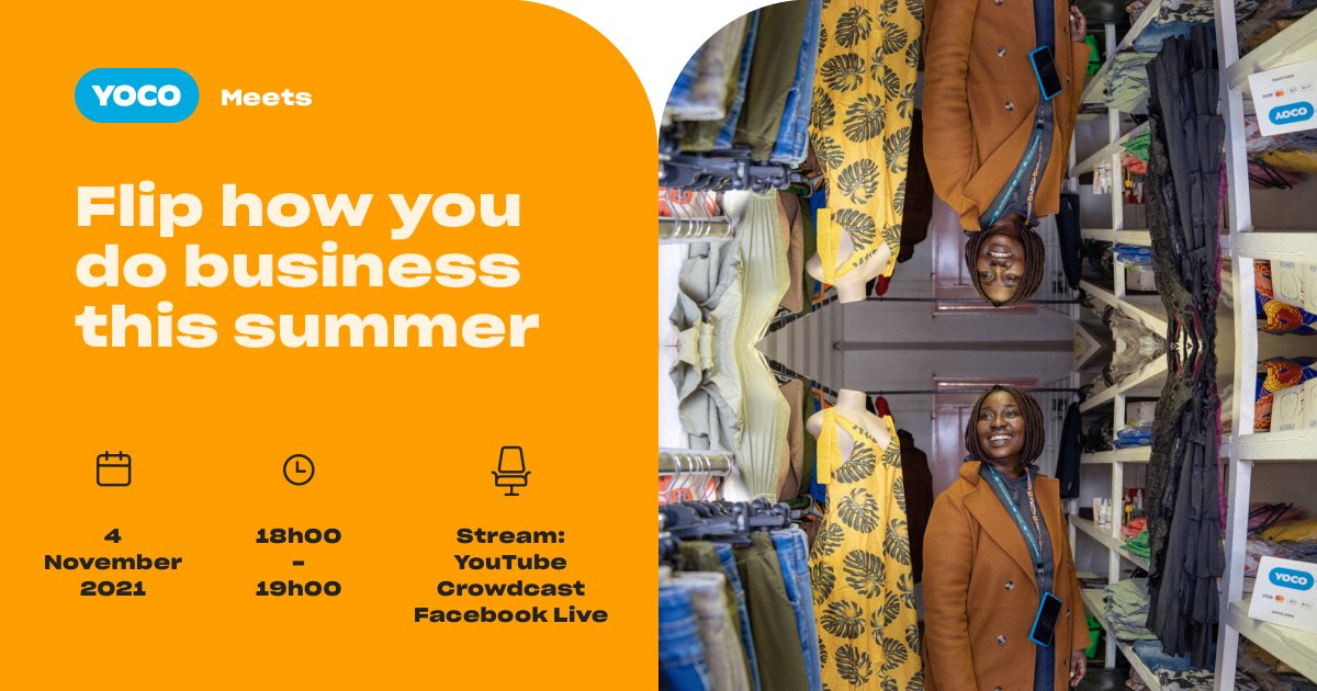 Yoco_ZA's tweet photo. Join us for our next #YocoMeets to Flip how you do business this summer 🛍️

Join us to get your business ready for peak season: we’ll flip to a fresh perspective on social media marketing, and talk flipping savvy festive finances. https://t.co/uxnbjqmOyd https://t.co/XwhPJ8zycw