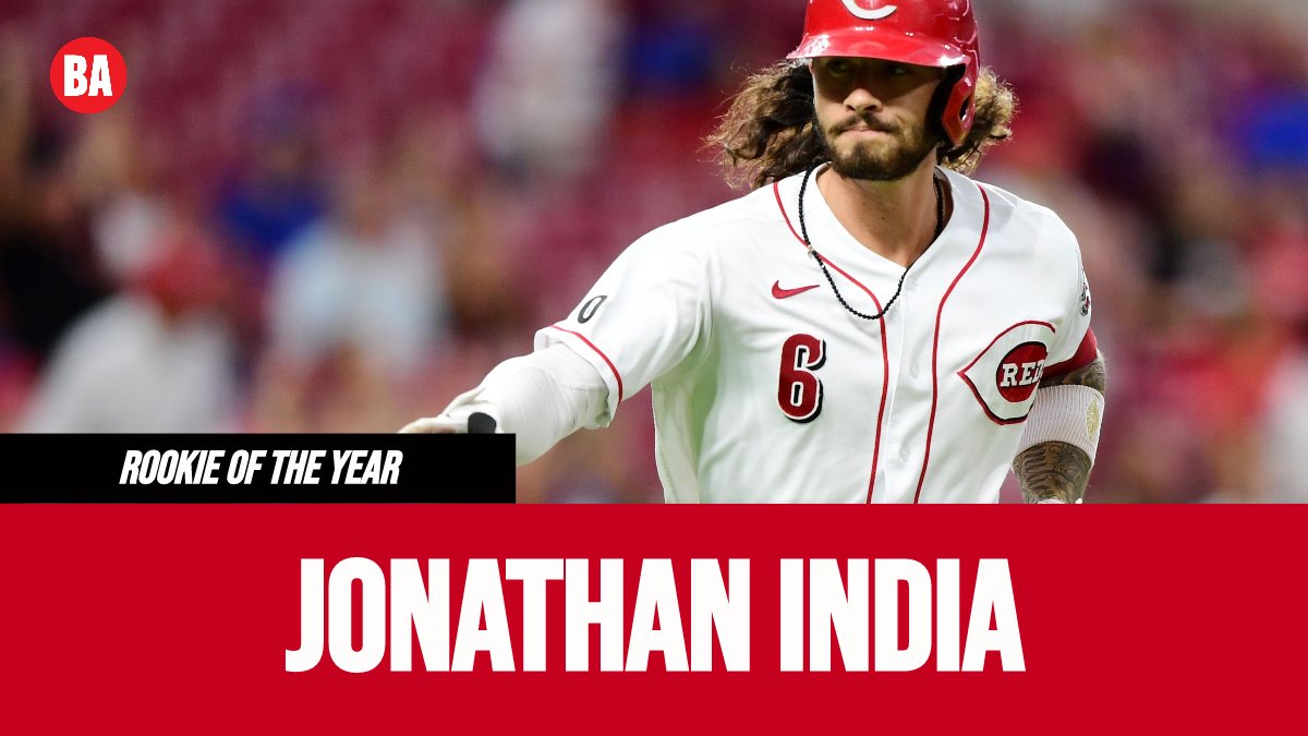 BaseballAmerica's tweet photo. Joey Votto on Jonathan India: 

"He’s got a lot of potential. I think he’s just scratching the surface. I think we are lucky to have him in this uniform.”

The @Reds infielder is our 2021 Rookie of the Year. 

https://t.co/v3FotTWm0q https://t.co/FYdob4Ly9d
