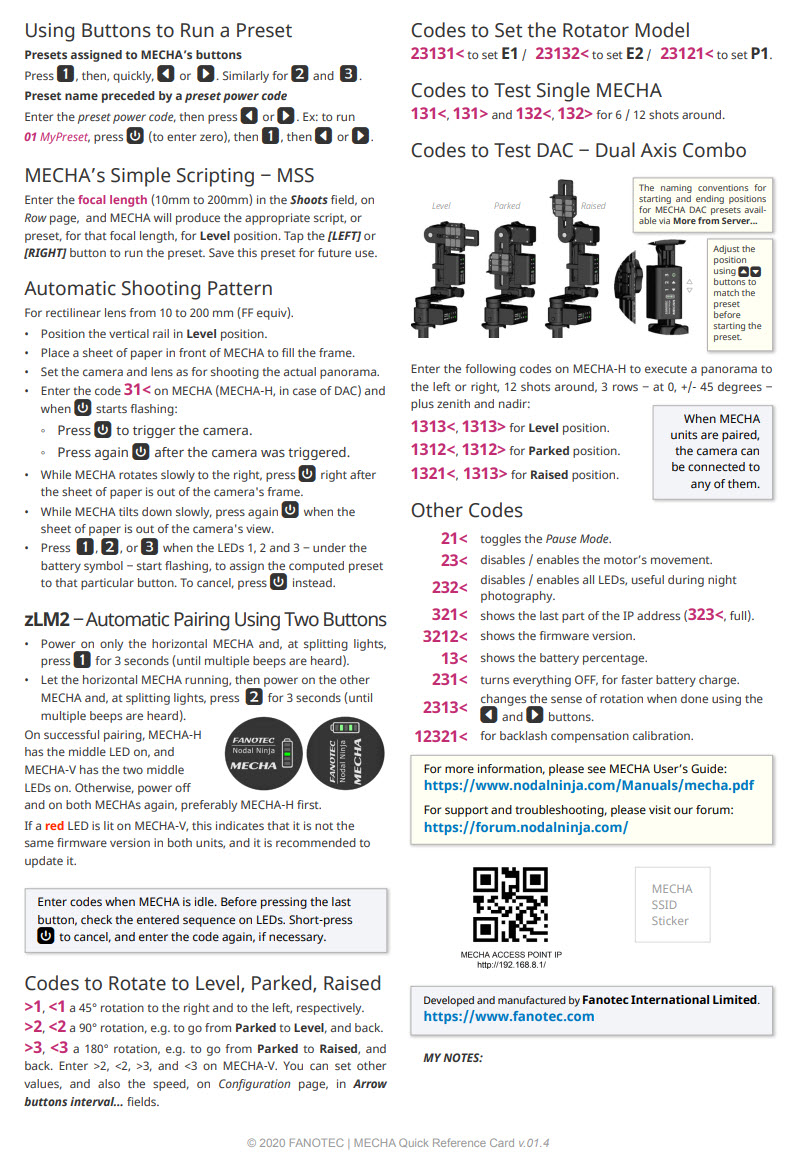 The Mecha Quick Reference Guide - keep it handy in the field - print and stow with your Mecha. <a href="/nodalninja/">Nodal Ninja / Fanotec</a> @nodalninjamecha