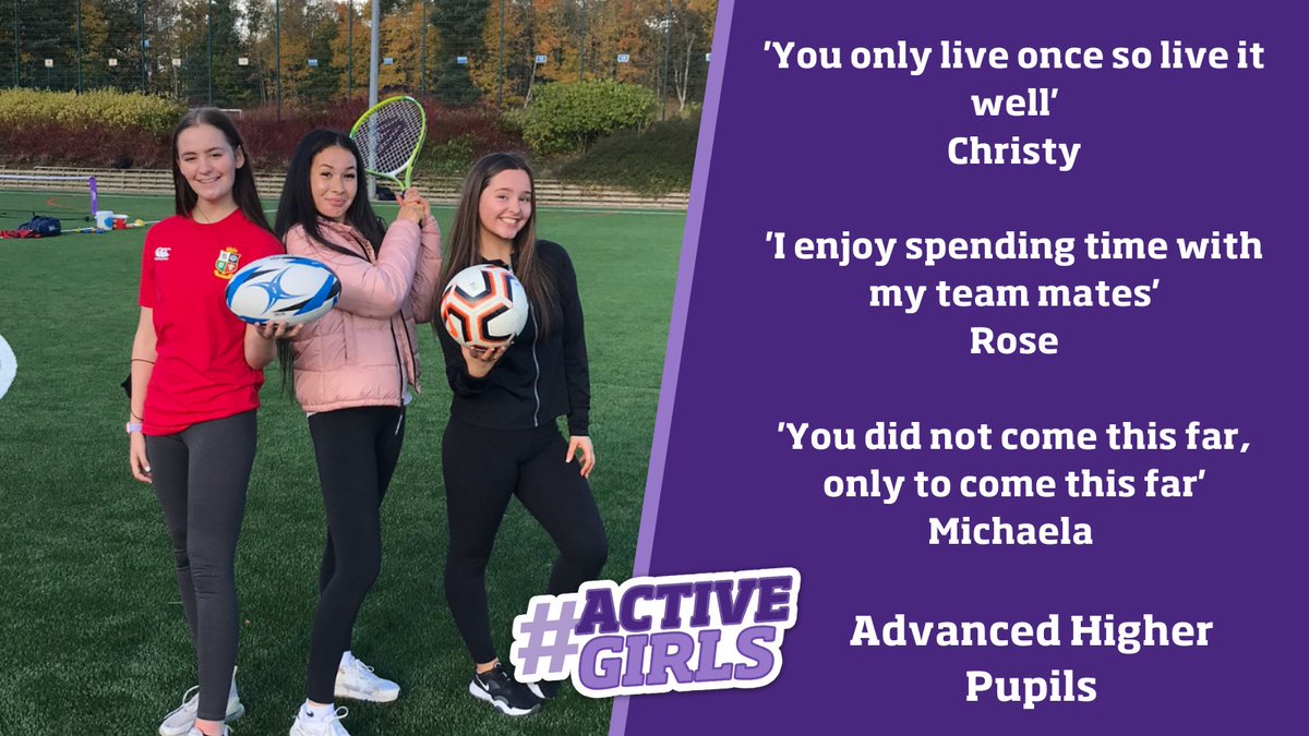 🗣️Active Girls Month October 2021❗️

Some of the Advanced Higher class wanted to share some motivational quotes and reasons why they participate in sport. Why do you participate in sport?

#WomenInSport #ActiveGirls
@StMargaretsAcad @sportscotland @ActiveWL