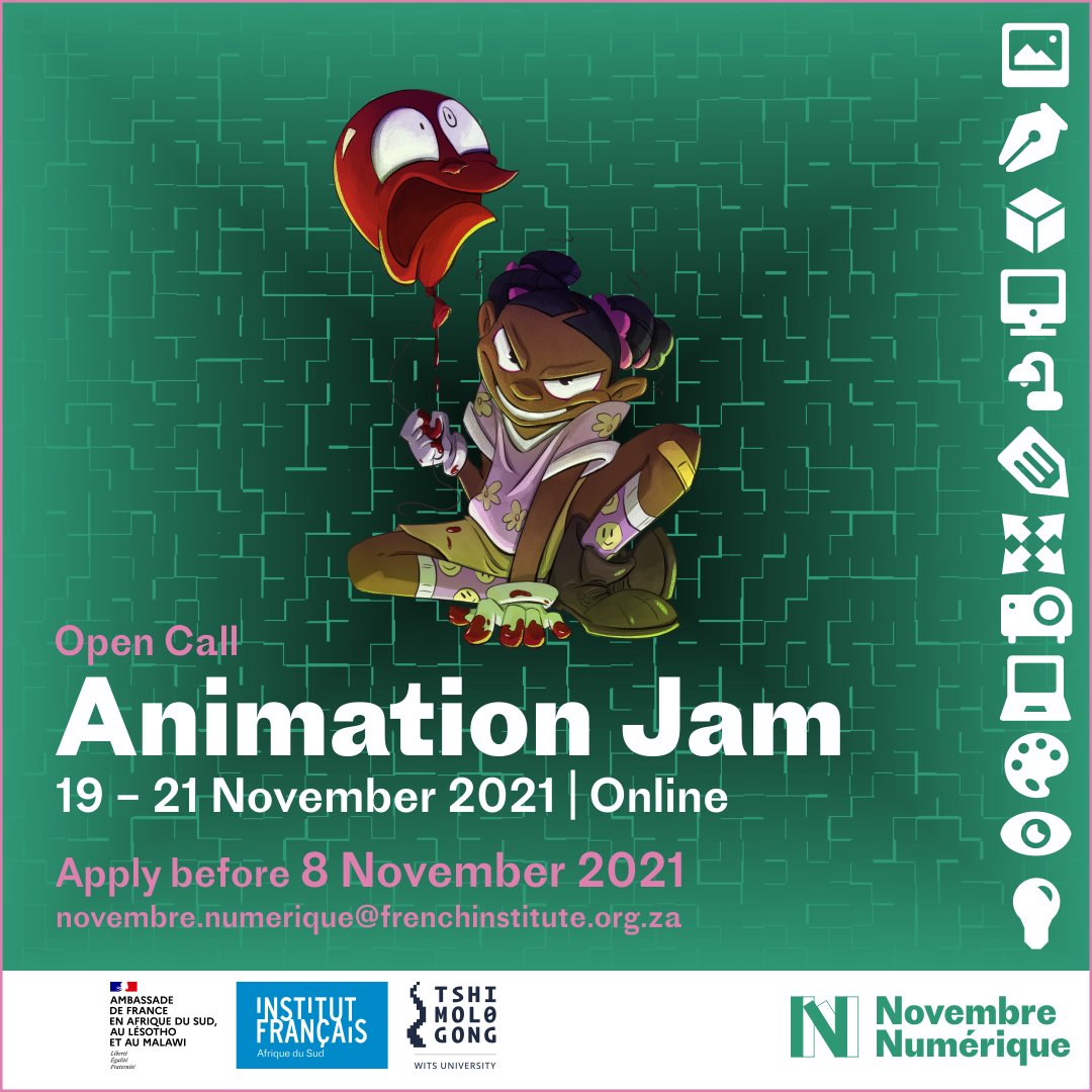 TshimologongIT's tweet photo. Calling animators, apply for the 48hr Novembre Numerique Animation Jam Challenge. Get access to coaching from industry experts as you create a short film of your own!
Apply as a team or come as you are before 8 November
📅19–21 November
📧novembre.numerique@frenchinstitute.org.za https://t.co/saWgI9OL8O