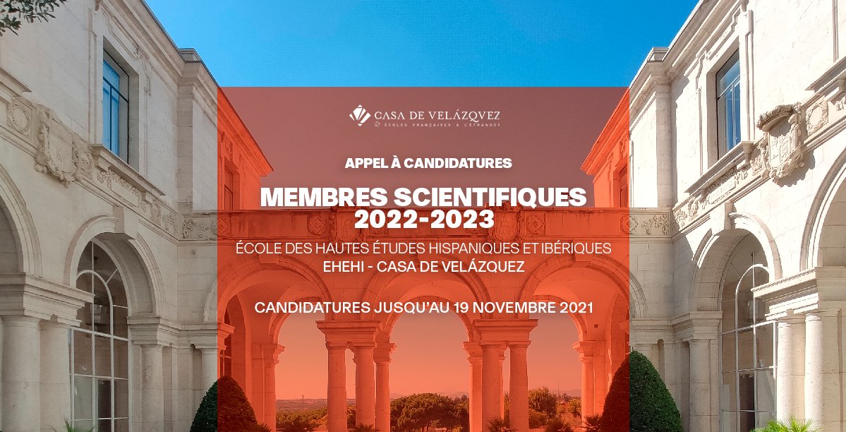 casadevelazquez's tweet photo. 🔃🆙RAPPEL📣#Candidatures #EHEHI ➡️RECRUTEMENT des #membres à l’École des hautes études hispaniques et ibériques pour l’année 2022-2023

📅🕔Jusqu'au vendredi 19 novembre 2021
> https://t.co/V2fNEPPlIF

#12mois #17postes #Doctorants #Postdoctorants #SHS #Humanités https://t.co/qjRH8PaQhm