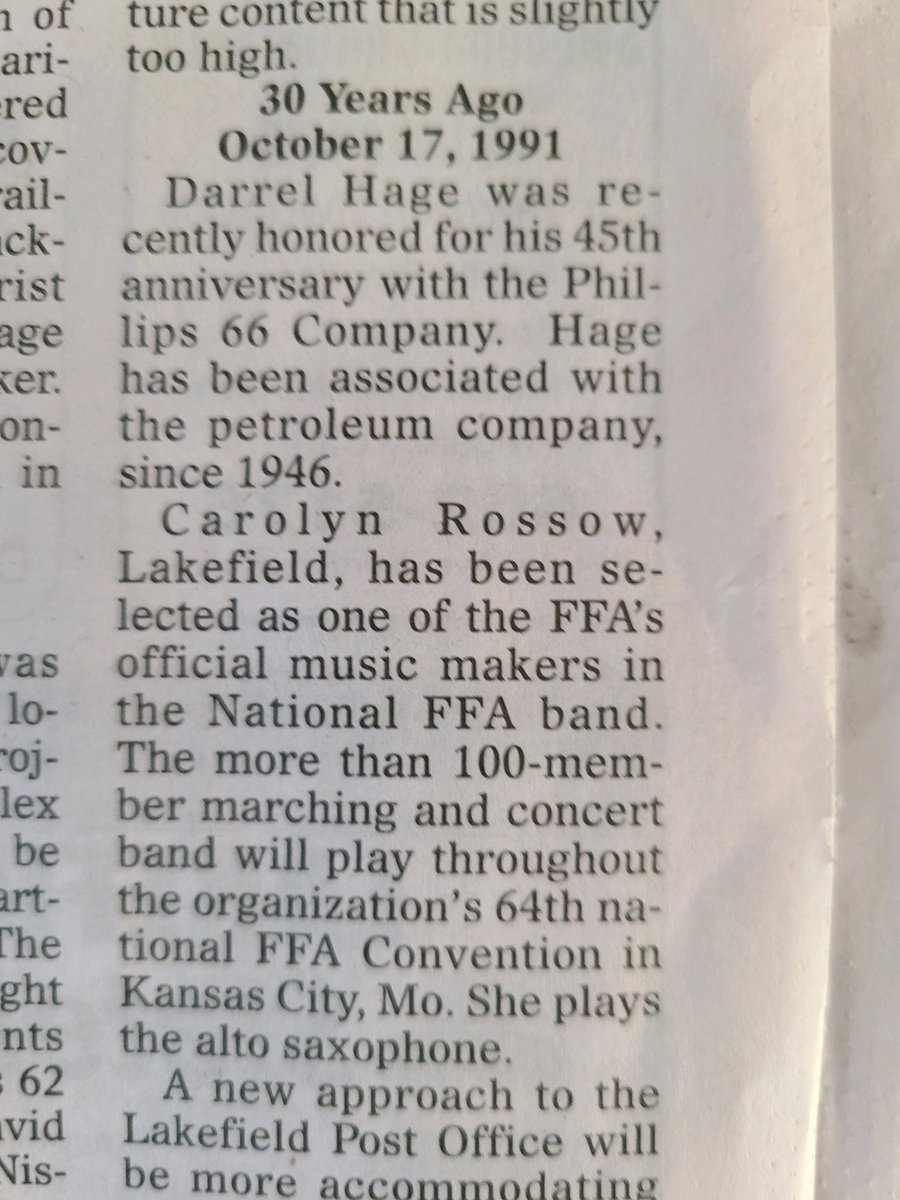 thefarmerette's tweet photo. My sister just sent me this #hometownpaper. #national #FFAband . #throwback #30years. Still playing music- like my dad said you wonโt throw a ball around but u will use ag and music when ur 50. He was right. #smartman https://t.co/fZpeg7ryjQ