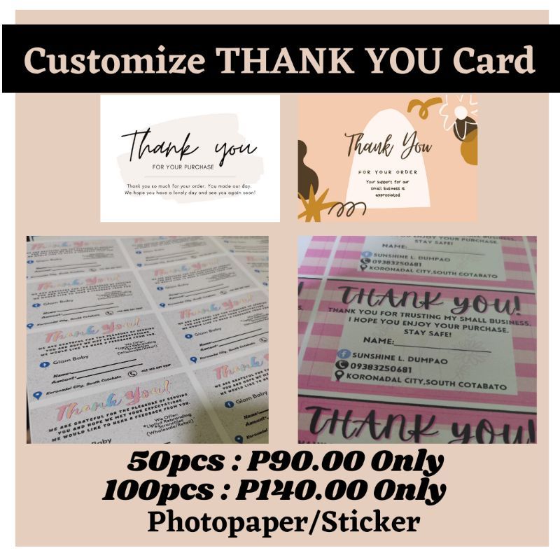 pathy0804's tweet image. I'm selling Customize Thank you Card (Photopaper/S... for ₱90. Get it on Shopee now! shopee.ph/glam_baby/1036… #ShopeePH