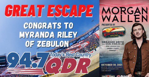 Congratulations to Myranda Riley winner of the Great Escape with @MorganWallen! Presented by Bristol Motor Speedway! https://t.co/3SKIPMAgn4