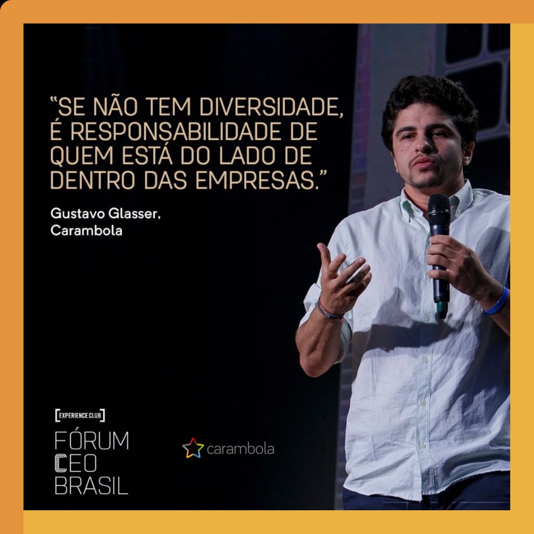 CarambolaTech's tweet photo. "Se não tem DIVERSIDADE, é responsabilidade de quem está do lado de dentro das empresas"

Experienceclub FÓRUM CEO BRASIL.

#paracegover #paratodosverem #descrição

foto com borda laranja
homem branco (Gustavo Glasser) Ceo da carambola palestrando no FÓRUM CEO BRASIL. https://t.co/3l43q9Yn2U
