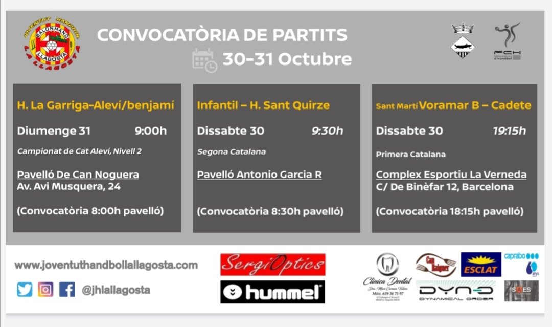 Partits dels nostres equips pel pròxim cap de setmana #nomesperdsquandeixesdelluitar #orgullllagostenc