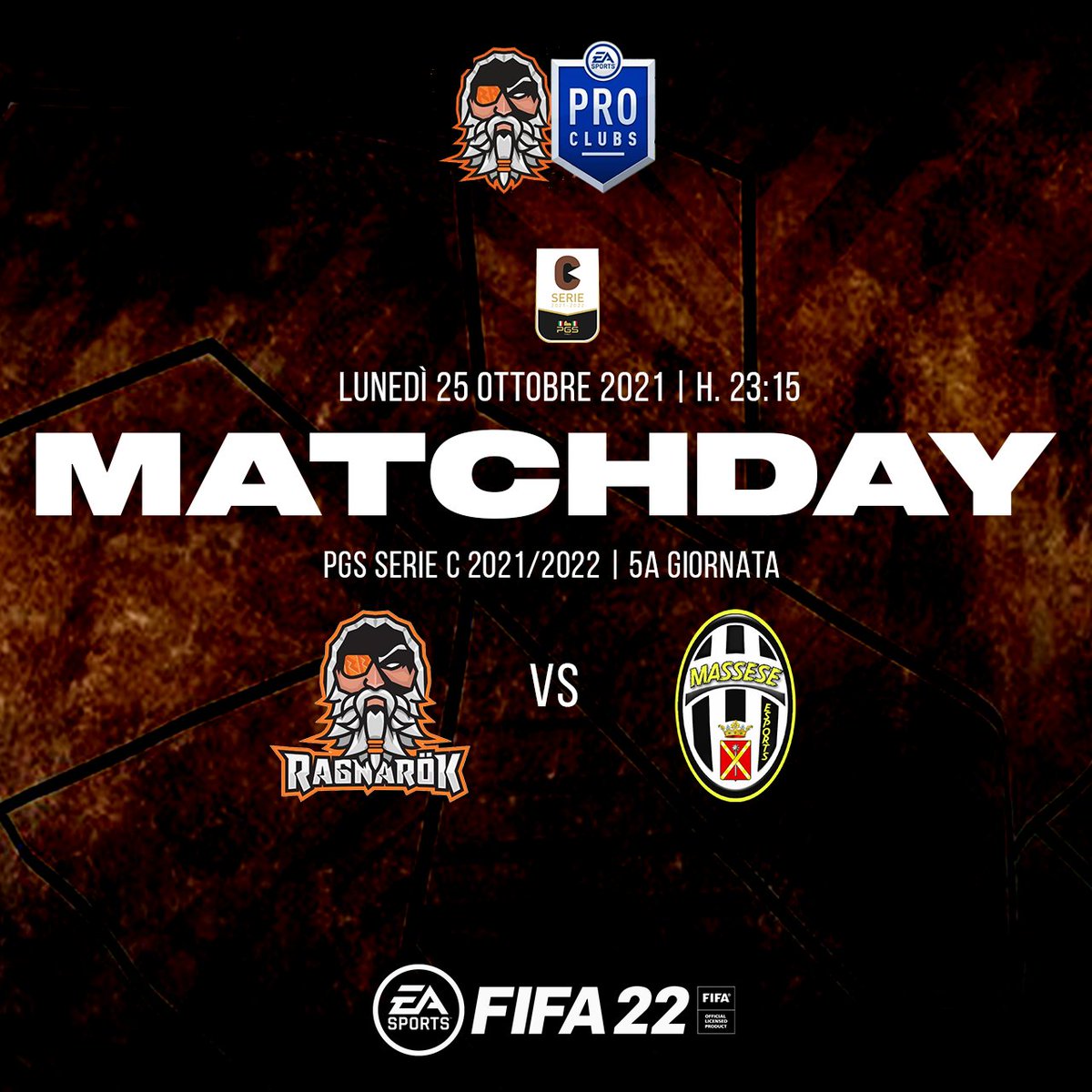 ⚽| MATCH DAY

🏆 | <a href="/PGS_ITALY/">PGS ITALY</a>  
🗒️  | 5A Giornata
🆚 | @Massese_eSports 
🕚 | 23:15 PM
🔄| @ProClub_LS
 
📺 | twitch.tv/ragnarokmultig…

🔥🔥🔥#TIDENERINNE🔥🔥