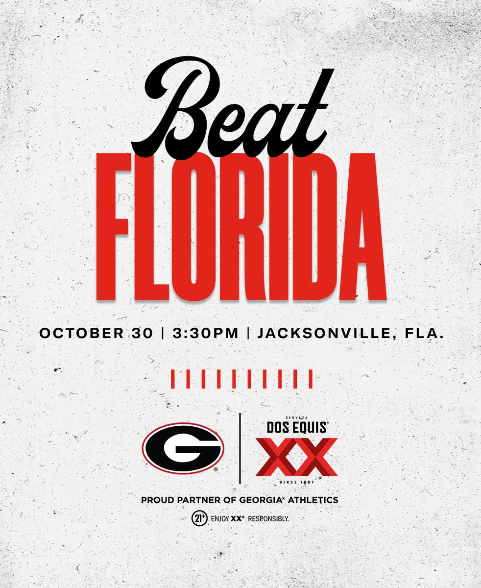 UGAAthletics's tweet photo. Dawgs vs. Gators.

The showdown is set for Saturday at 3:30pm. https://t.co/t8up4o19SH