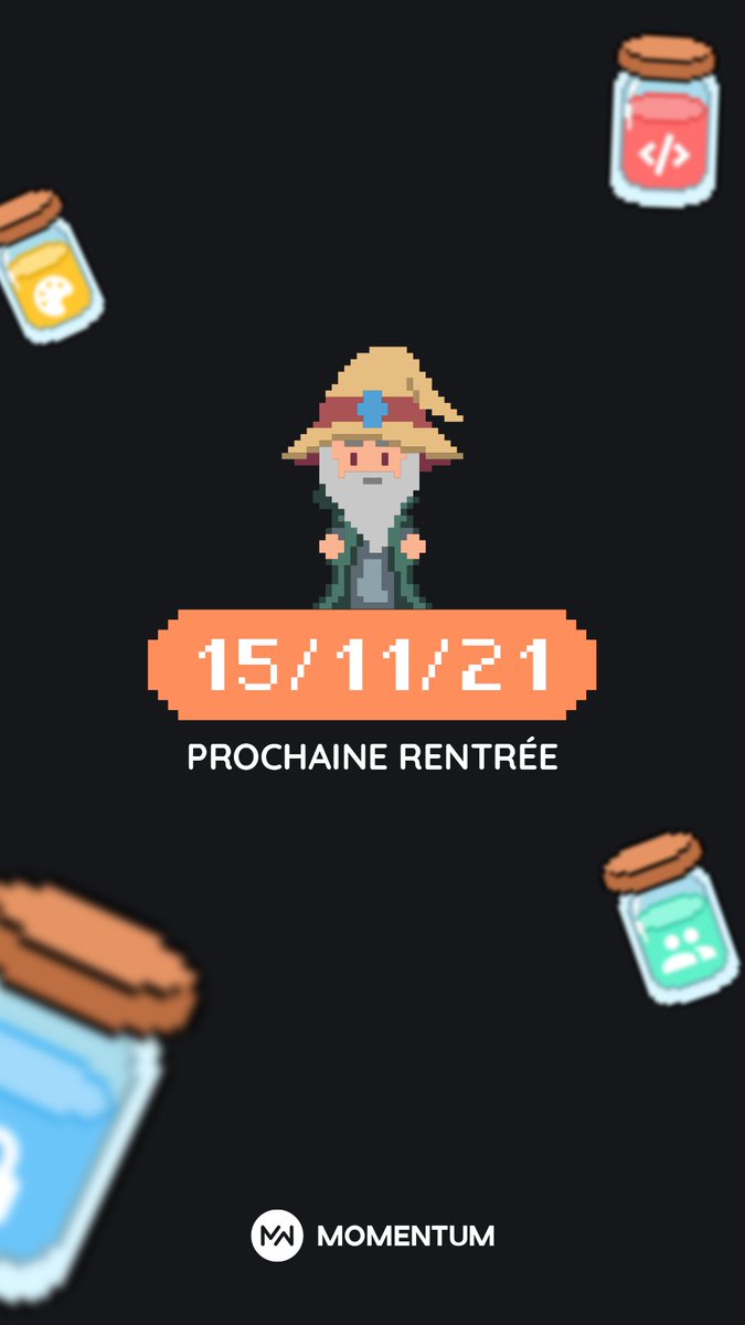 ❤️ 11 jours pour trouver ta voie parmi 5 métiers du numérique.

📆 La prochaine rentrée, ce sera le 15 novembre.

Pour t'inscrire, c'est par ici 👇
startmomentum.org/inscription