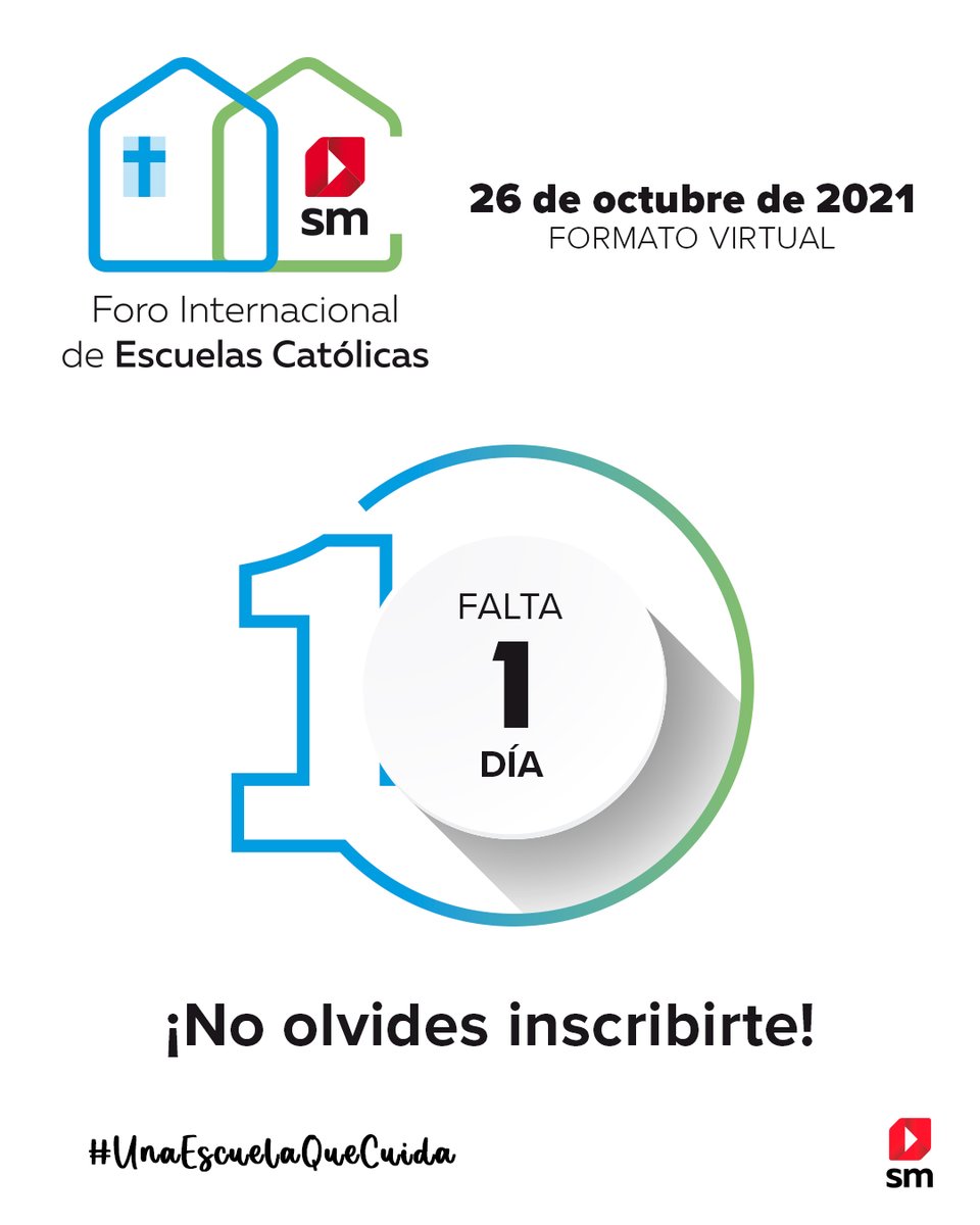 SMPeru's tweet photo. ¡Falta 1 día para el #ForoInternacionaldeEscuelasCatólicas “Una escuela que cuida”!

Acompáñennos el 26 de octubre de 2021 de manera gratuita y virtual. 

Inscripciones en:
https://t.co/WtPSpqc8HT

¡Les esperamos!

#UnaEscuelaQueCuida
#EscuelaCatólica
#JuntosCuidamosLaEducación https://t.co/PhAKwwkXNg