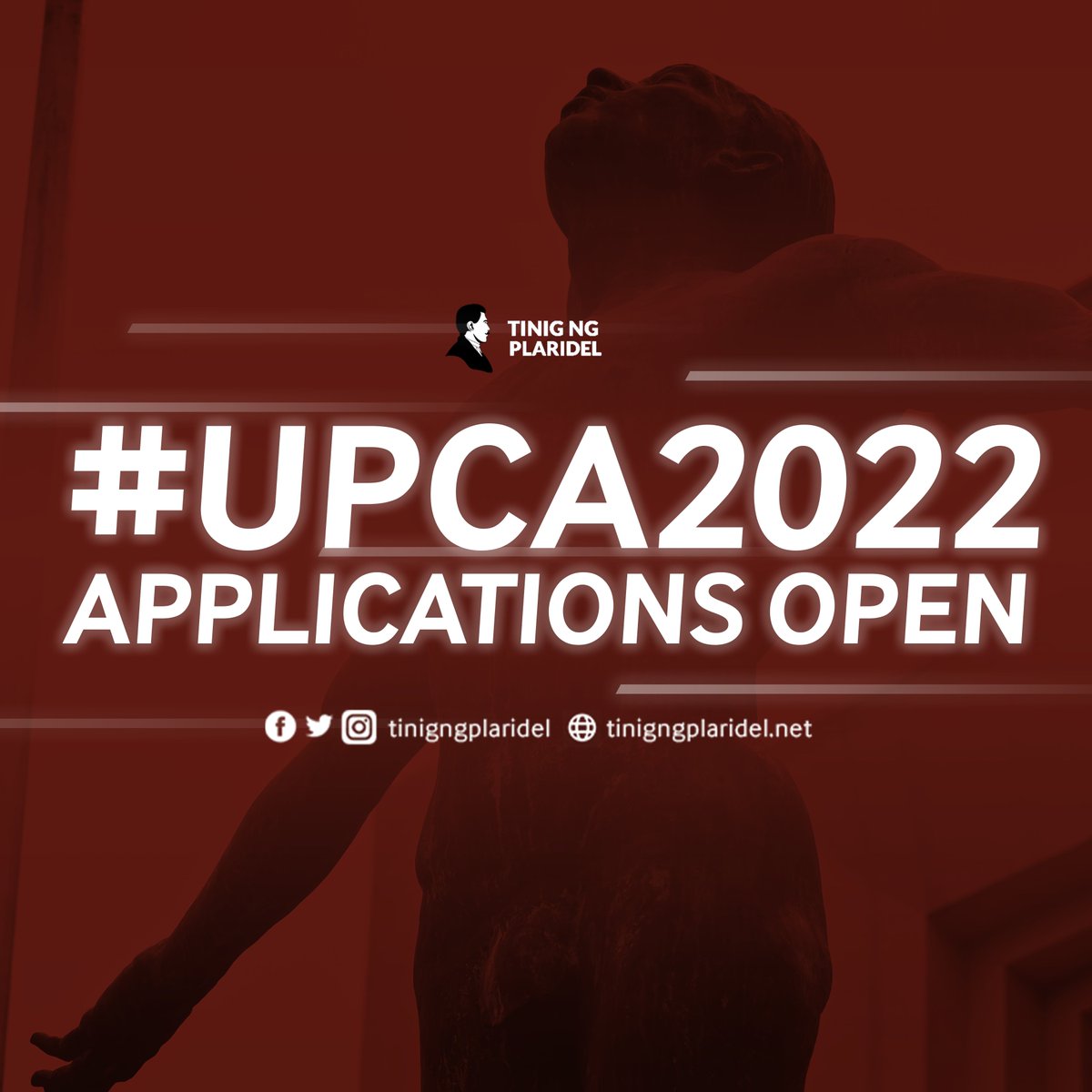 tinigngplaridel's tweet photo. BREAKING: The #UPCA2022 application period begins today, Oct. 25.

First-year applicants may register through https://t.co/31XMaHKLMm. The application period ends on Nov. 30. https://t.co/Q8NwovxSqD