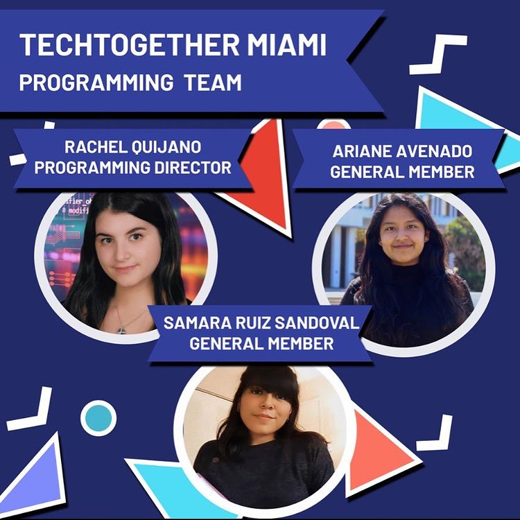 TechtogetherM's tweet photo. Meet TechTogether Miami’s Programming Team! Throughout our hackathon season, our Programming Team organizes the structure of our hackathon! Their creativity shines through our hackathon’s workshops, challenges, prizes, and activities! They also recruit mentors and judges! https://t.co/bwRvdPyfFi