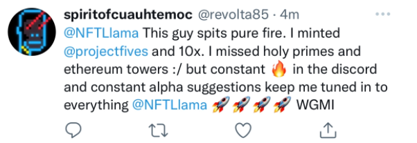 LlamasSuccess's tweet photo. Alpha on a daily basis🚀🚀🚀

If you’re reading this you’re early. Pick up your @LlamaPass today and get access to the best NFT community around! https://t.co/lYxWvEPAqd