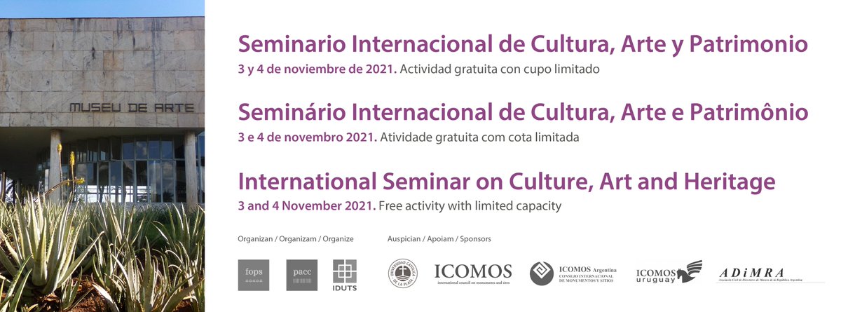 pacc_fops's tweet photo. Seminario Internacional de Cultura, Arte y Patrimonio, en el marco de "Culture at COP26"
https://t.co/mHOIz9YnJn
#CultureCOP26 #CulturaCOP26 #PatrimonioClimático #ForoPatrimonioSustentable #SICAP2021 #ISCAH2021 #ICOMOS #ICOMOSArgentina #ICOMOSUruguay #ICOMOSEPWG #UCALP #ADiMRA https://t.co/ZSAjqTd1vY