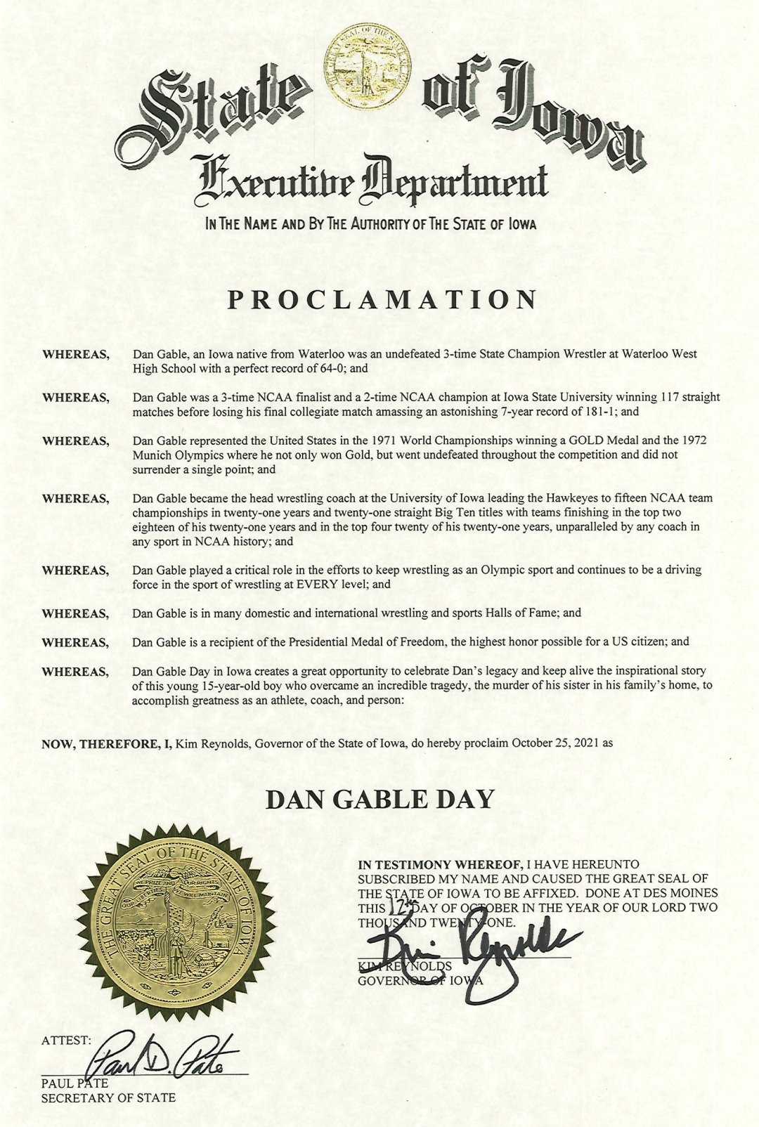 Happy Birthday to Today is DAN GABLE DAY. 