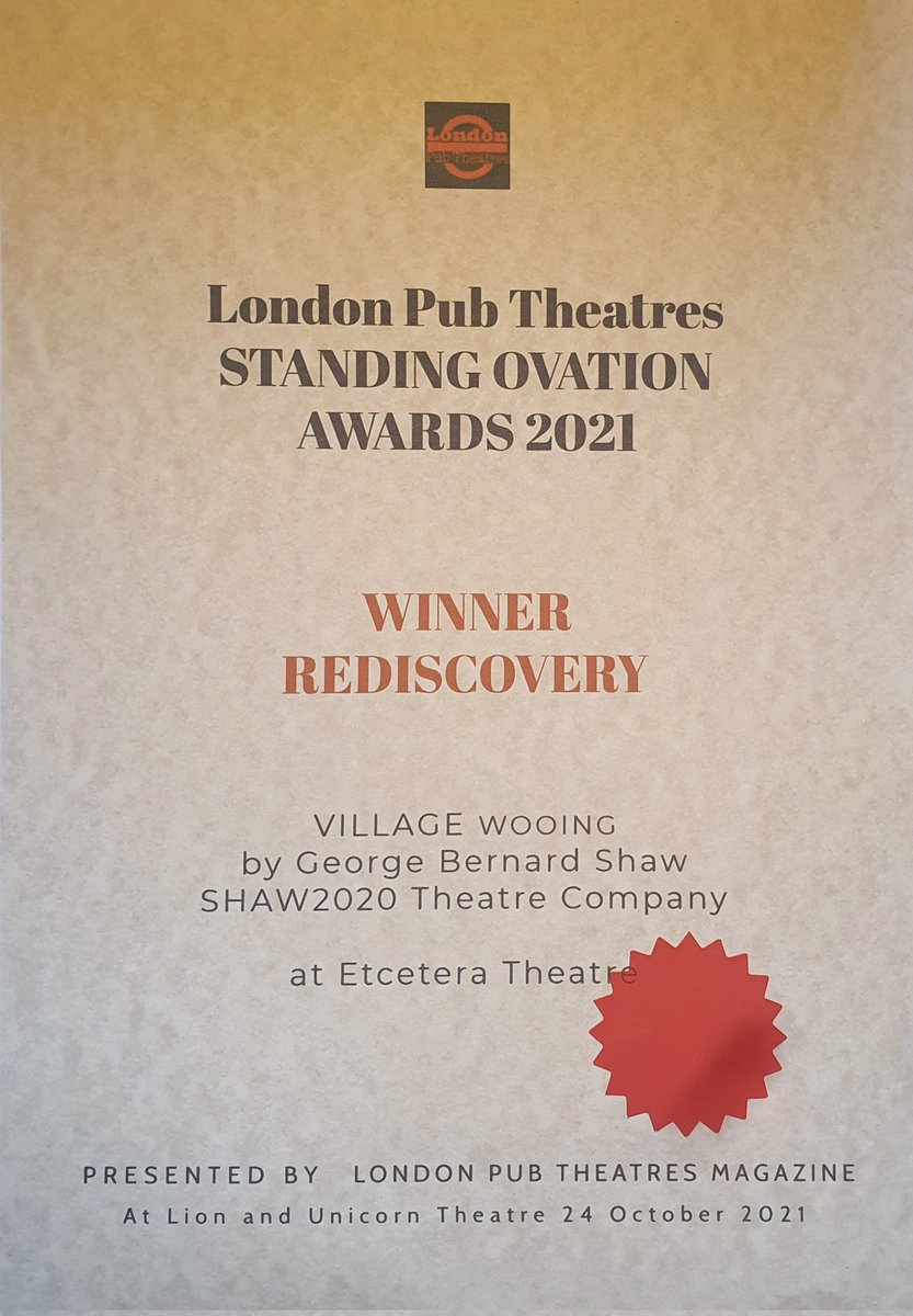 SHAW_2020's tweet photo. We had such a fun night at the #LPTAwards2021, absolutely amazing that we won the 'best rediscovery' standing ovation award. 

Thank you @pubtheatres1 &amp; @LandUTheatre, congratulations to @MaryannOBrien, @joesargent87 &amp; @Jonas_Cemm 

@CamdenFringe @EtceteraTheatre @LondonTheatre1 https://t.co/Asa1zOW10b