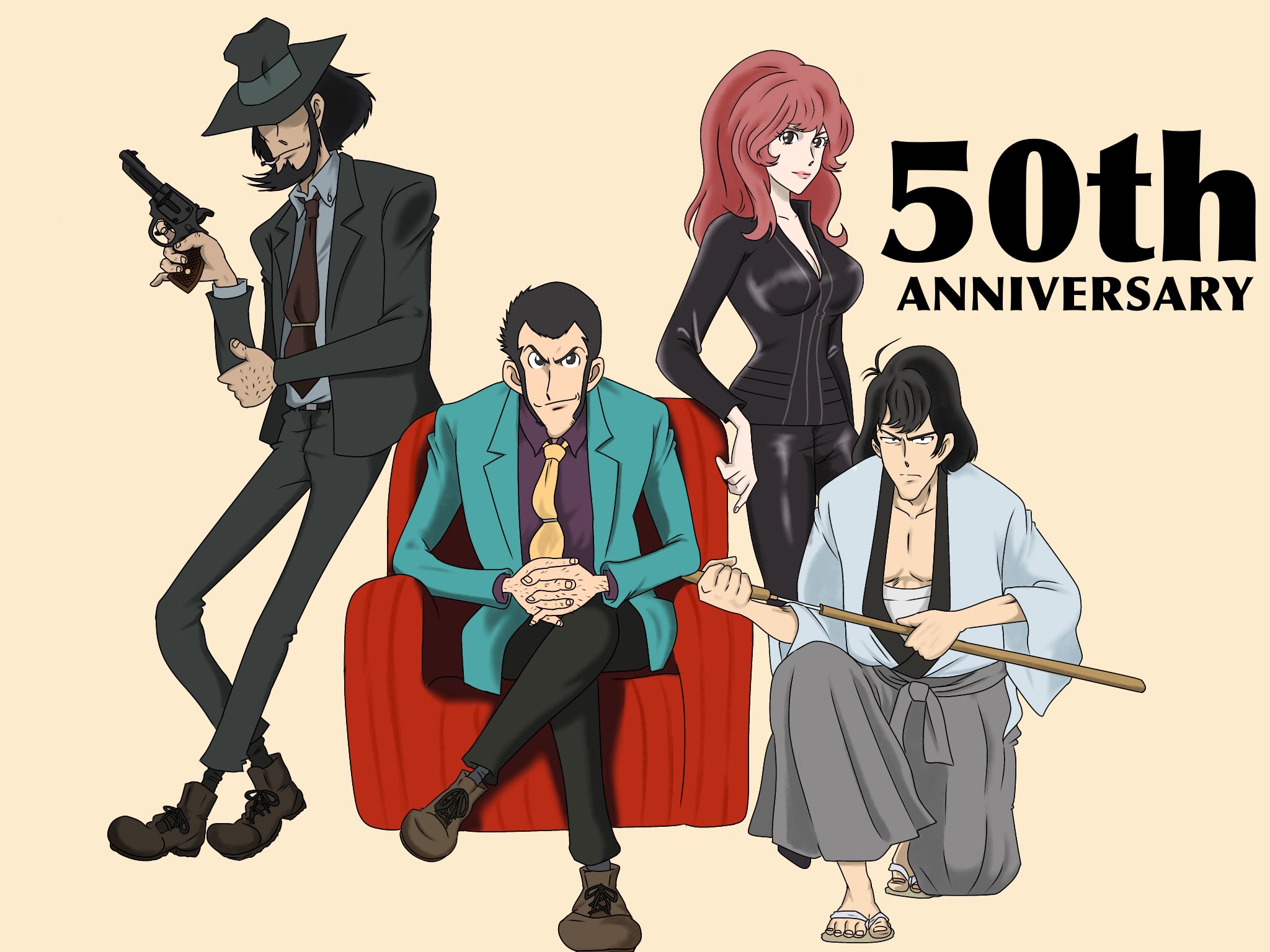 Nob 1日大遅刻だけど大急ぎで描いた 急ぎすぎてとっつぁん入れれなかった 警部ごめん 50周年おめでとうございます これからもルパン一味を追いかけていきます ルパン三世50周年 ルパン三世50周年おめでとう ルパン三世 T Co