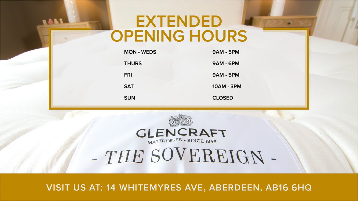 You asked and we delivered - our Aberdeen showroom is now open even longer throughout the week! 

Pop along to explore the range for yourself or to chat to our experts who can find you the perfect luxury mattress fit to your needs.