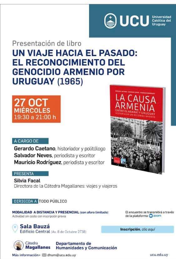 Un gran honor y alegría presentar el libro "La causa armenia" junto a Gerardo Caetano y Salvador Neves. 

Será este miércoles en la <a href="/UCUoficial/">Universidad Católica</a>

Nos vemos ahi!

💙🤟🤗🎵👇