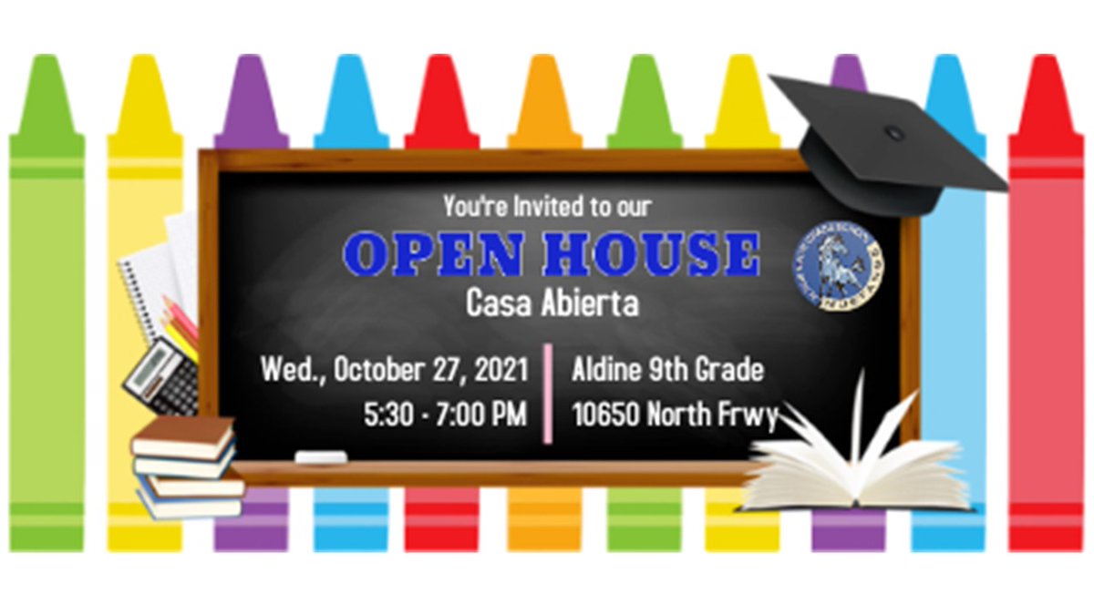 Join us for Open House on Wednesday, October 27 at 5:30 PM!
Acompañenos a nuestra Casa Abierta el miércoles, 27 de octubre a las 5:30 PM.
#A9Strong #AldineForward #AldineAdelante