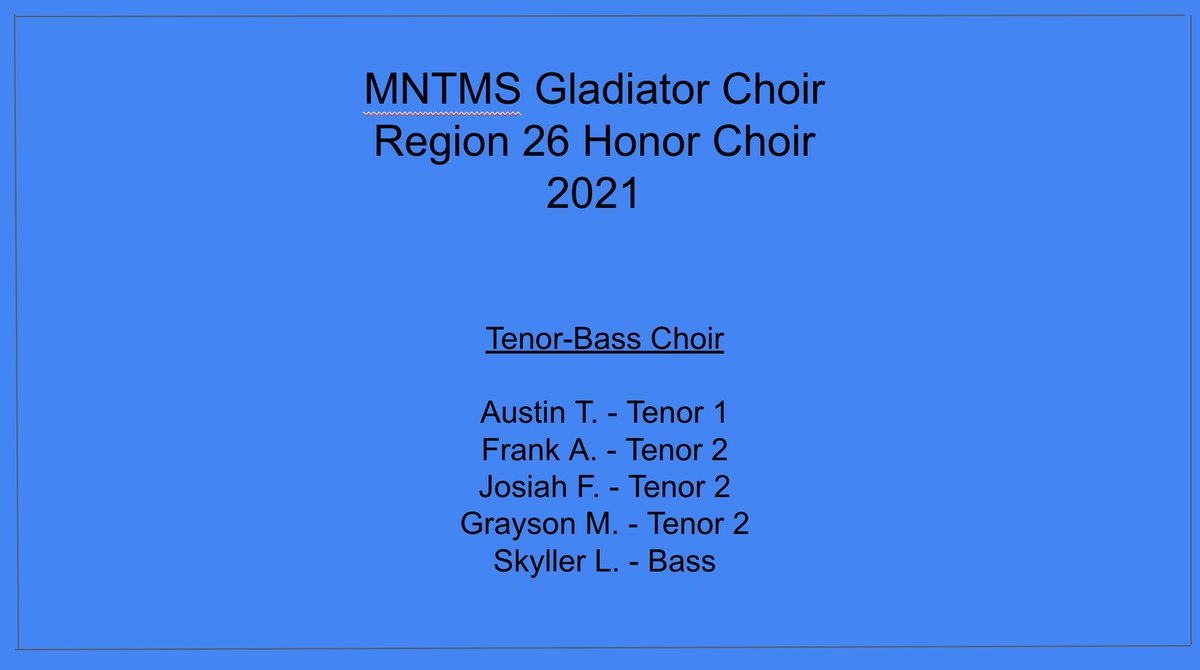 2021 Region 26 Choir Members!
All 5 of our scholars who auditioned on Saturday made it! Congratulations, Gladiator gentlemen!

<a href="/Manor_FA/">Manor Fine Arts</a>