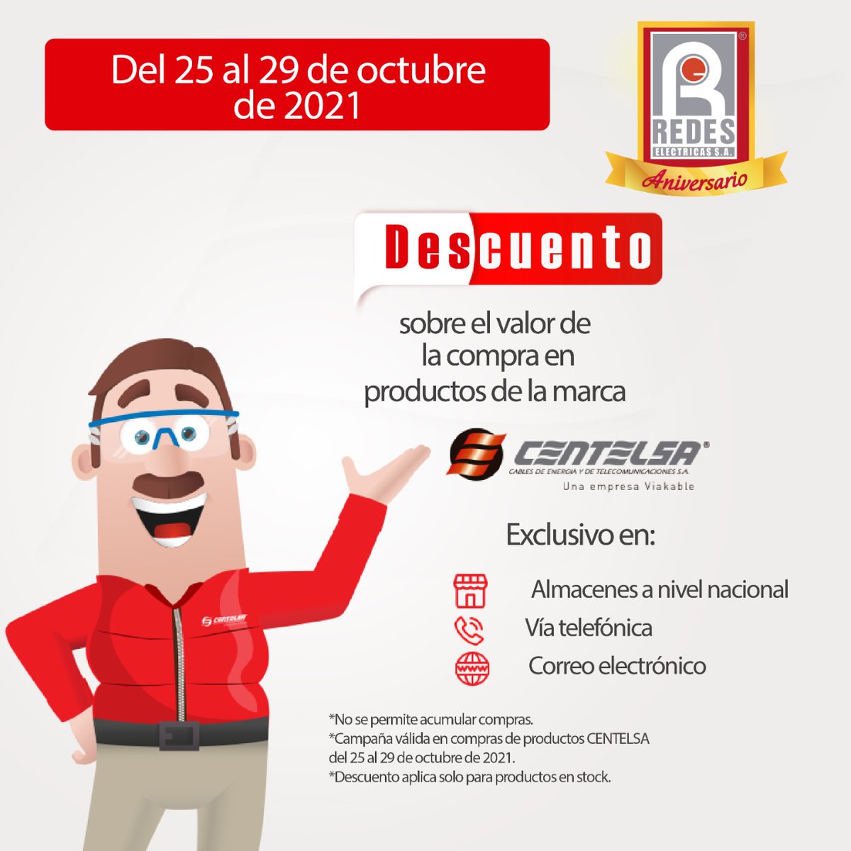 redeselectricas's tweet photo. Del 25 al 29 aprovecha los descuentos que tenemos para ti en la marca #Centelsa ingresa por cualquier canal o comunicate con tu comercial de confianza
#RedesEléctricas #materialelectrico #electricistas #barranquilla #Cali #cables #Bogotá #Medellín #aniversarioRedesElectricas https://t.co/RE0bnbecnf