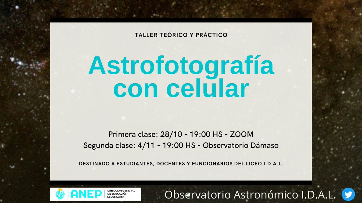 Taller de astrofotografía con celular
Inscripciones: bit.ly/curso-astrofot…
