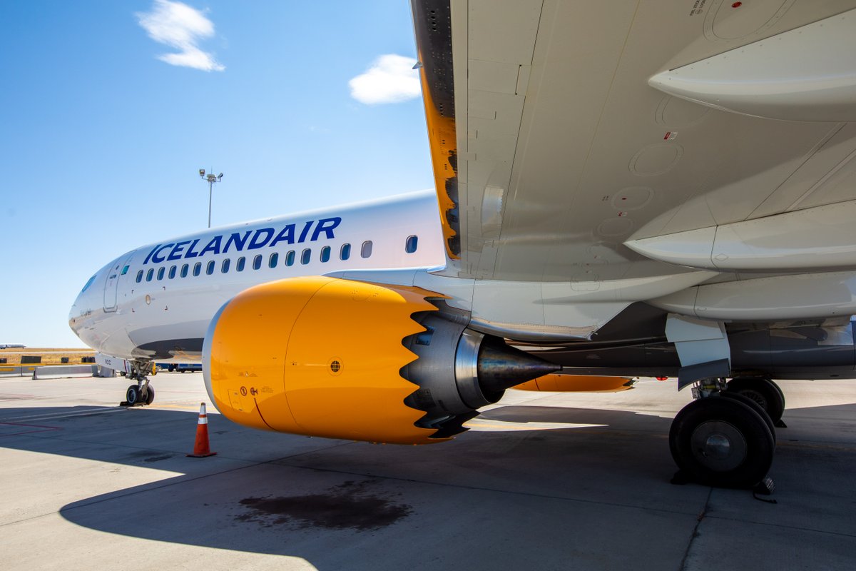 DENAirport's tweet photo. Check out this sky candy! 😍 It's @Icelandair's new Boeing 737 MAX 9 aircraft on a recent stopover at DEN. What's your favorite detail? #AVGeek #aviation #PlaneoftheDay https://t.co/vmt2iwjn4i