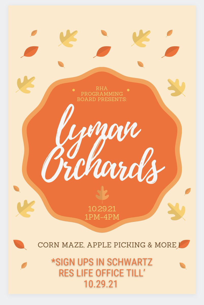 SCSU_RHA's tweet photo. sign up this week for some Lyman Orchard fun !! 🍂🤎 https://t.co/sfmoBIONYI