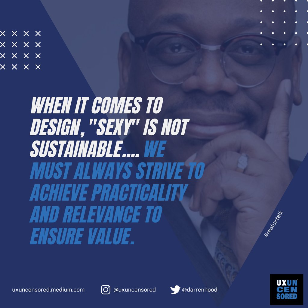 darrenhood's tweet photo. When it comes to design, "sexy" is not sustainable.... We must always strive to achieve practicality and relevance to ensure value.
#ux #realuxtalk #uxvalue
@uxuncensored https://t.co/FGkvSW2X1e