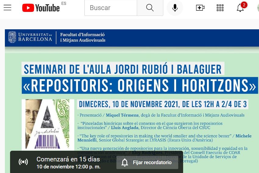 Xbal_Urbano's tweet photo. Seminari Aula Jordi Rubió (10/11/2021, 12 hores)
"Repositorios: orígenes y horizontes"
 https://t.co/d7mHHwniXX via @YouTube 
#OpenAccess #repositories https://t.co/1nKgNNTjFb