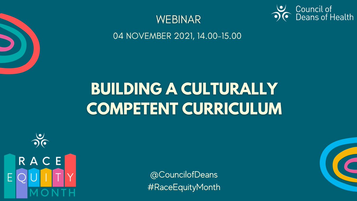 Council of Deans of Health (@councilofdeans) on Twitter photo There's still time to register for the first of our #RaceEquityMonth webinar series!
bit.ly/2Zkv0DP
<a href="/charmagnebarnes/">charmagne barnes</a> will be joined by a panel speakers as they discuss key steps we can take in building a culturally competent curriculum in #healthcare higher education. There's still time to register for the first of our #RaceEquityMonth webinar series!
bit.ly/2Zkv0DP
<a href="/charmagnebarnes/">charmagne barnes</a> will be joined by a panel speakers as they discuss key steps we can take in building a culturally competent curriculum in #healthcare higher education.