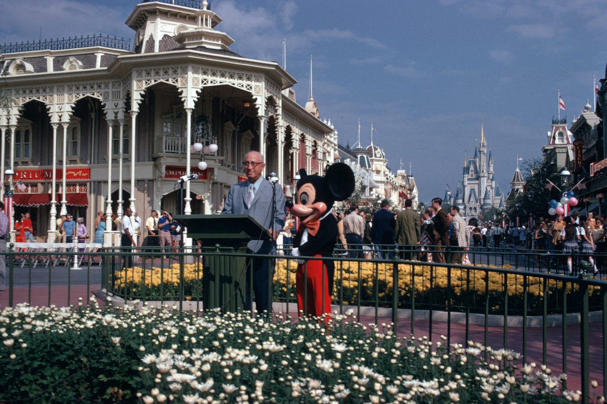 Roy O. Disney and Mickey Mouse dedicate Walt Disney World Resort on October 25, 1971.