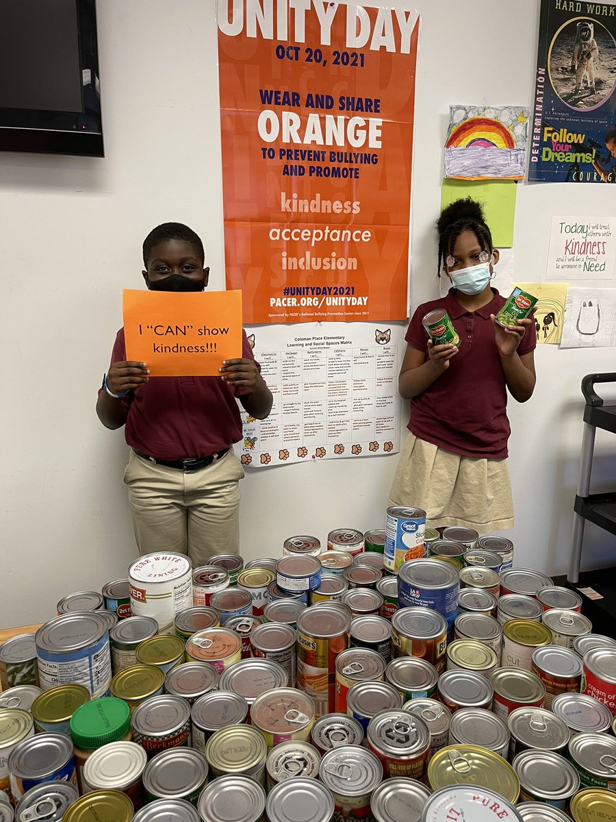 CPES_SCounselor's tweet photo. Scholars were encouraged to bring cans of food to show that we “CAN” show kindness to others. @ColemanPlaceES @NPSchools #bullyingpreventionmonth #Cougarsstandproud https://t.co/ECTYbMzFBd