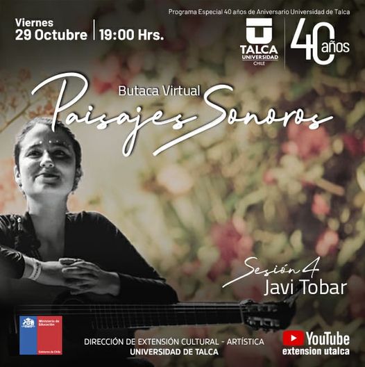 utalcaextension's tweet photo. 📅 VIERNES 29 DE OCTUBRE #ButacaVirtual estrena:
🎬 PAISAJES SONOROS - CAPÍTULO 4: JAVI TOBAR
En esta nueva entrega nos adentramos al mundo de la cantautora san javierina Javi Tobar, quien nos ofrece su particular estilo que mezcla el pop con la música de raíz. https://t.co/dBRAIFQeNf