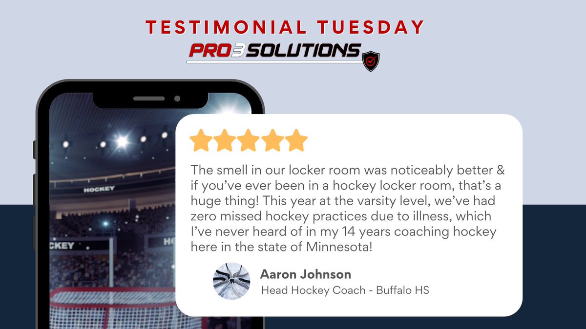 pro3_solutions's tweet photo. Not only does our treatment protect athletes from viruses &amp; illnesses, but also helps to eliminate the foul smells that come with playing sports. #TestimonialTuesday  ✅🙌 https://t.co/7JKePwEbwO