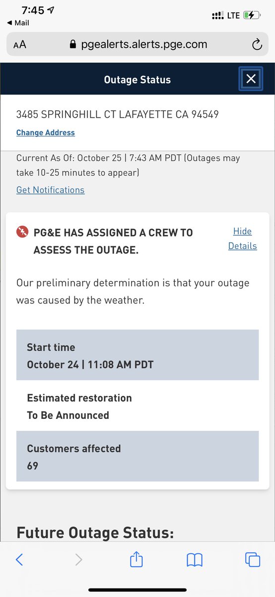 Message hasn’t changed for 24 hours. So helpful@pge.com