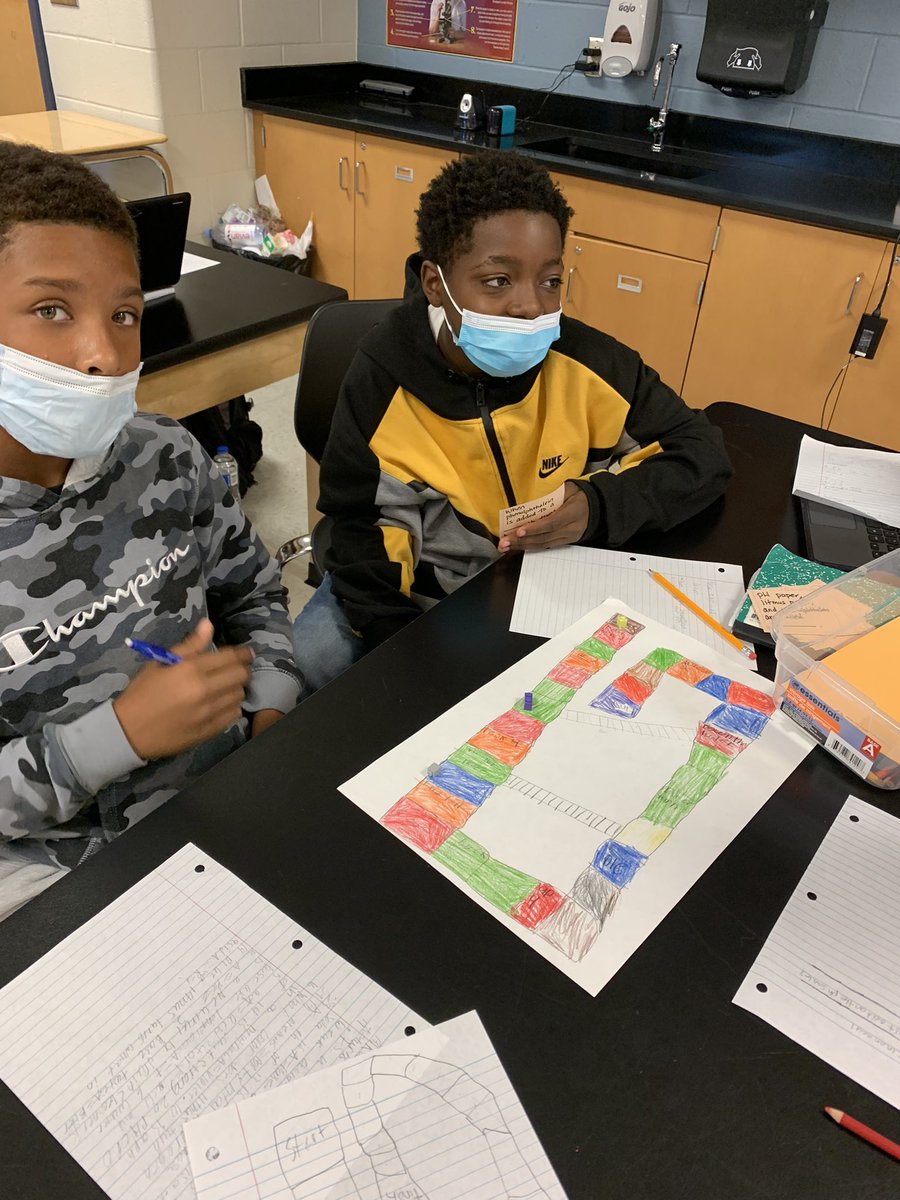 RAMiddle_RAMS's tweet image. 7th Grade Science classes creating review board games for their acid and bases unit! Creative boards and great questions like: When Phenolphthalein is added to a (blank) it turns bright pink. #RAMSinspire