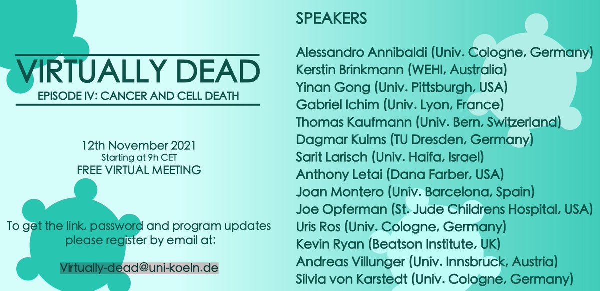 Line up for Virtually Dead IV (Nov 12th) - and what a list it is. Sign up at Virtually-dead@uni-koeln.de . Short talks for PhDs/PDs - submit title/100 word abstract to above. Please RT.