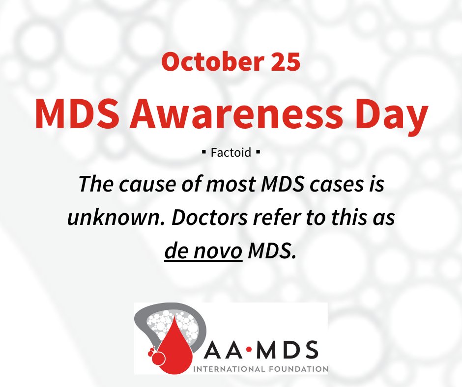 aamdsif's tweet photo. The cause of most MDS cases is unknown. Doctors refer to this as "de novo" MDS.
Find out more about causes here: https://t.co/F4K2PF4LMZ
#MDS #myelodysplasia #MDSAwarenessDay https://t.co/q3Nf4EbhC2
