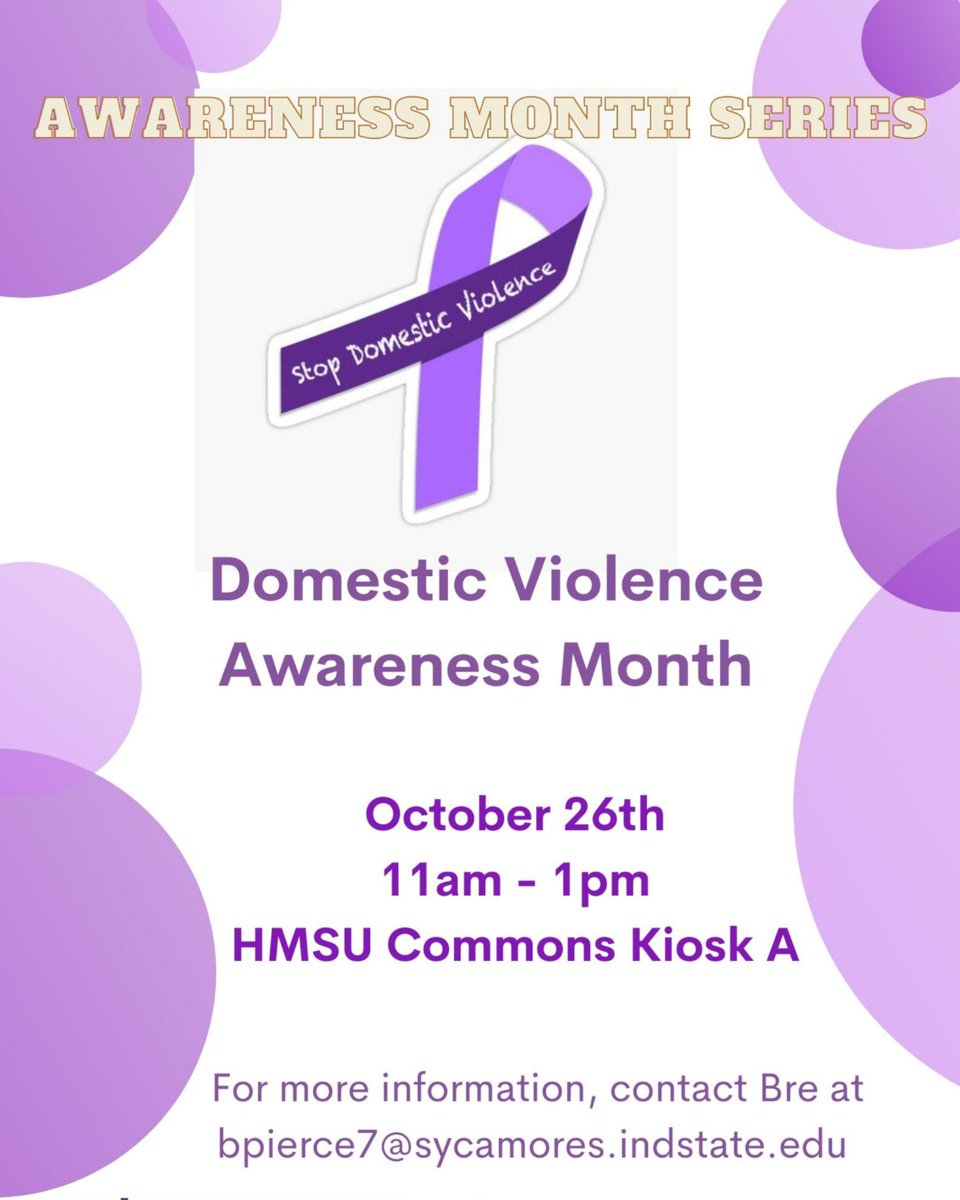 isuwrc's tweet photo. Help Us Bring Awareness To Domestic Violence 💜
October 26th 11am-1pm HMSU Commons Kiosk A! https://t.co/e09I1HmkqE
