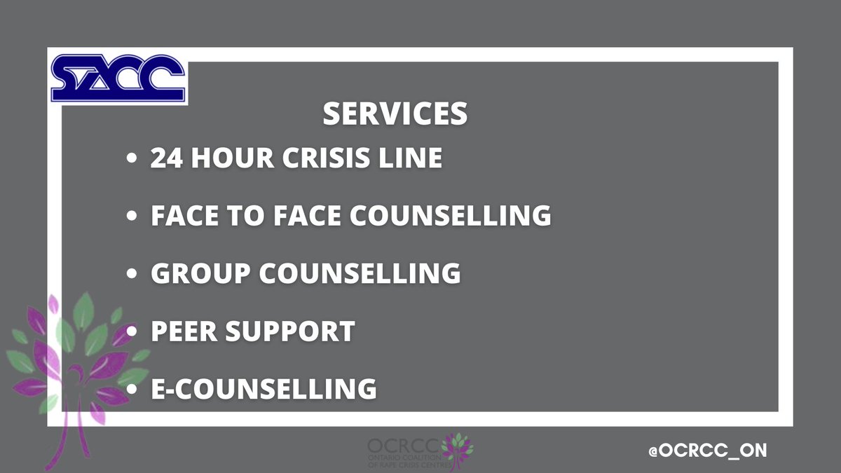 OCRCC_ON's tweet photo. The OCRCC is proud to have @SACCW_E as one of our member centres. Learn more at https://t.co/qYoiWeF8En

#CommunitySupports #community #SupportSurvivors #SurvivorsFirst #ocrcc #gbv #TraumaInformed https://t.co/JUHjSqYMaH