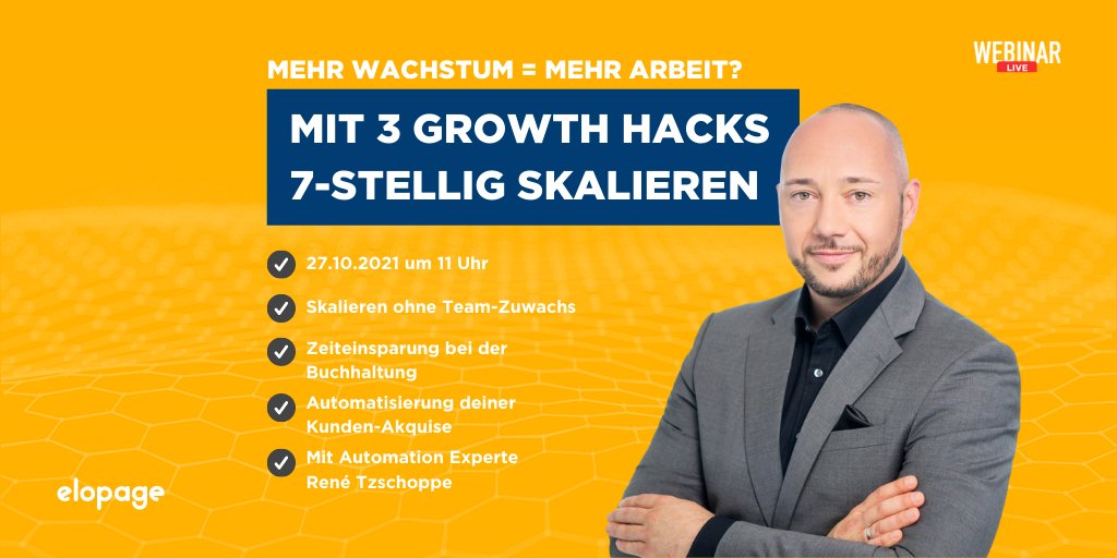 Dein Business. 100% automatisiert. 💯

Gewinne Zeit, senke Kosten und steigere deinen Umsatz mit diesen 3 Growth-Hacks für dein digitales Business.🚀

Melde dich über diesen Link zum Partner Webinar mit Automation-Experte René Tzschoppe an: 👉 bit.ly/3vJINPH

#automation