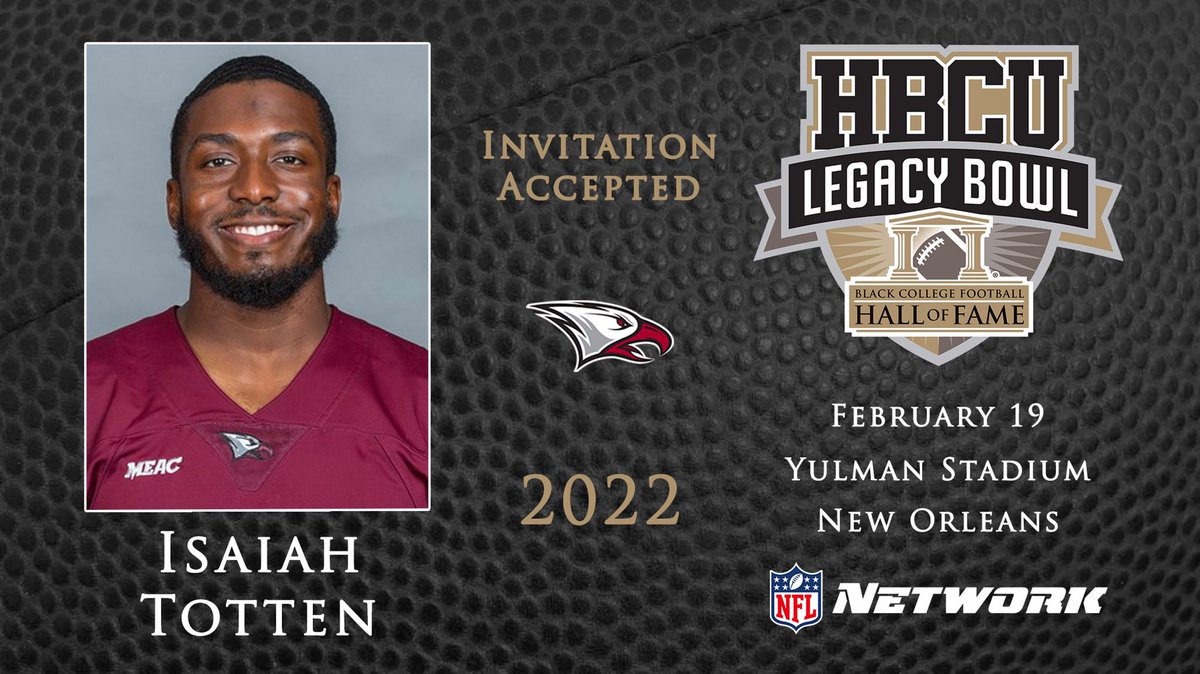HBCULegacyBowl's tweet photo. We're proud to announce that @NCCU_Football RB ISAIAH TOTTEN (@SmooveTotten) has been selected for the @HBCULegacyBowl! ✊🏿

https://t.co/dsHhTftr0D

@nflnetwork @NFL @BCFHOF https://t.co/BlYHKIwi1D