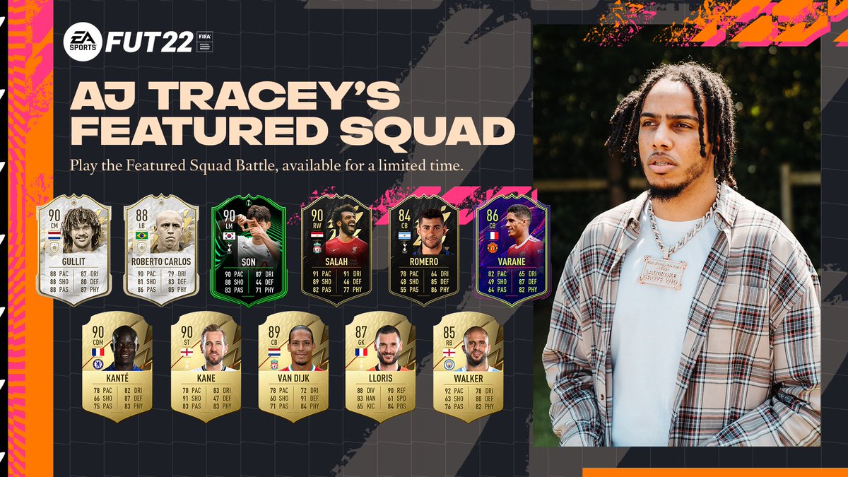 A real one 💪🙌

Take on <a href="/ajtracey/">aj tracey</a>'s Featured Squad Battle in #FUT, only for a limited time. #FIFA22
