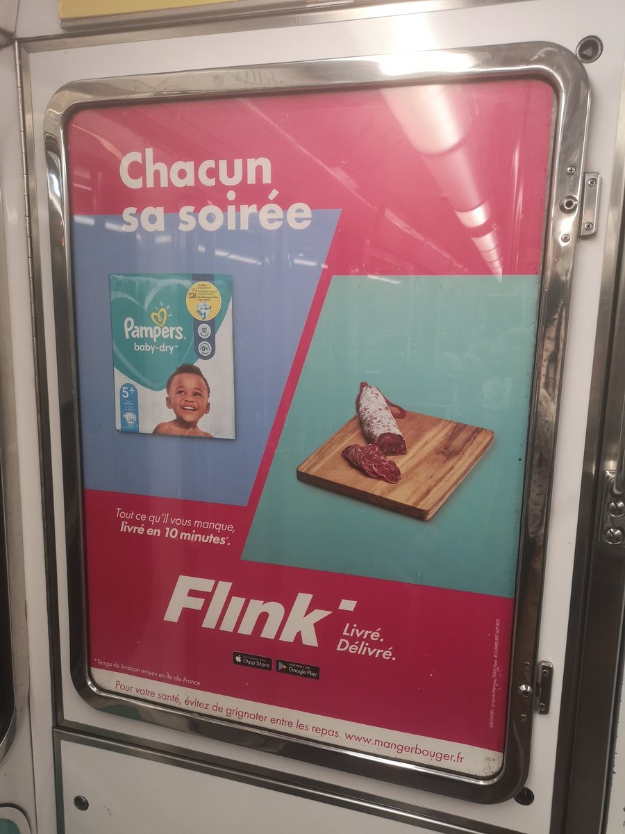 ChrisCisowski's tweet photo. Quand on voit l'affichage pour #Flink dans le métro on retrouve bien les 2 cibles majoritaires citées par @gorillasapp_fr lors des journées #LSALive de la semaine dernière : jeunes avec achats apéro de dernière minute et familles qui manquent de temps 😁 https://t.co/9b6Y8vwsr0 https://t.co/MxBzLwQ1kv